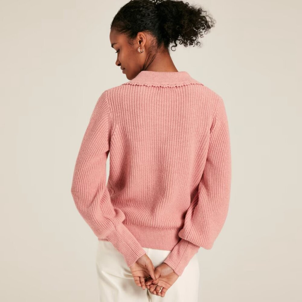 Joules Evangeline Pink Rib Knit Jumper With Crochet Collar in Pink, sz US14/UK18 - Picture 5 of 10